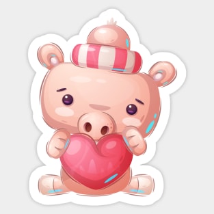 Cute Pig with Love Sticker